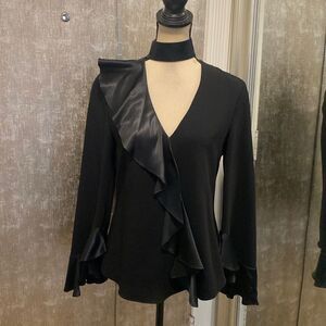 Cinq a Sept Black Ruffle Detail blouse. S